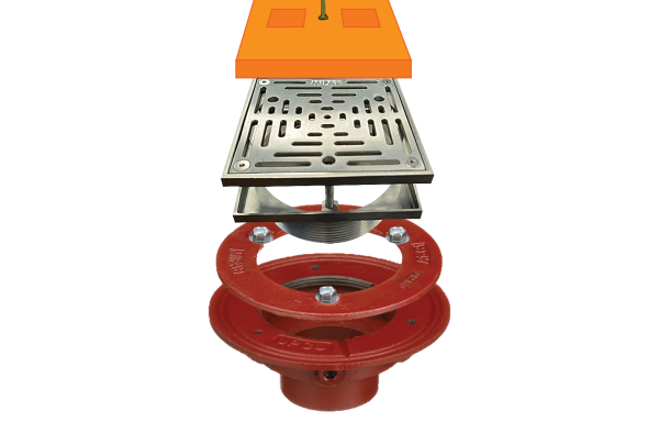 F1000-C-TSS-3 Top Set® Finished Floor Drain with Square Stainless Steel Heelproof Strainer and Membrane Clamp